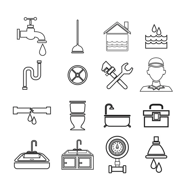 Skizze Kontur Set Symbole Sanitär — Stockvektor