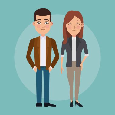 renk arka plan tam vücut çift kadın wink gözleri ve adam iş için resmi takım elbise karakterlerle ayarla