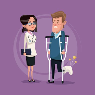 renk arka koltuk değneği ve doktor kadın adamla