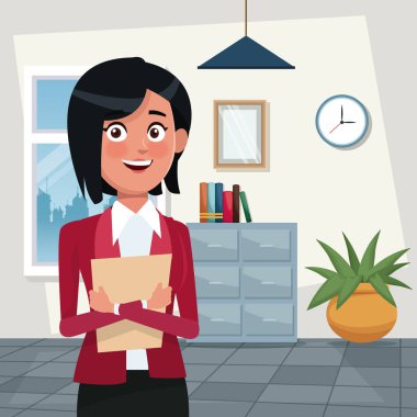 arka plan işyeri ofis yarım vücut Zarif executive kadın kısa saç modeli ile klasör renk