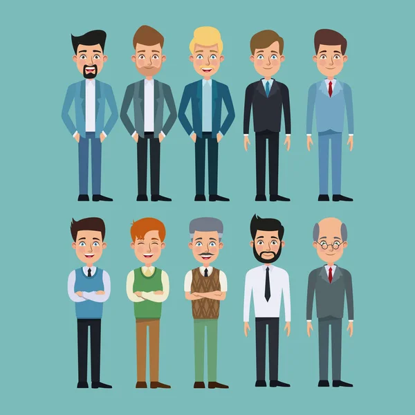 Color fondo cuerpo completo conjunto de múltiples hombres personajes para el negocio — Archivo Imágenes Vectoriales