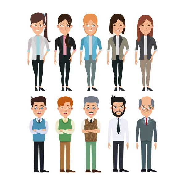 Fehér háttér teljes test set gyűjtemény az üzleti férfiak és nők karakterek — Stock Vector