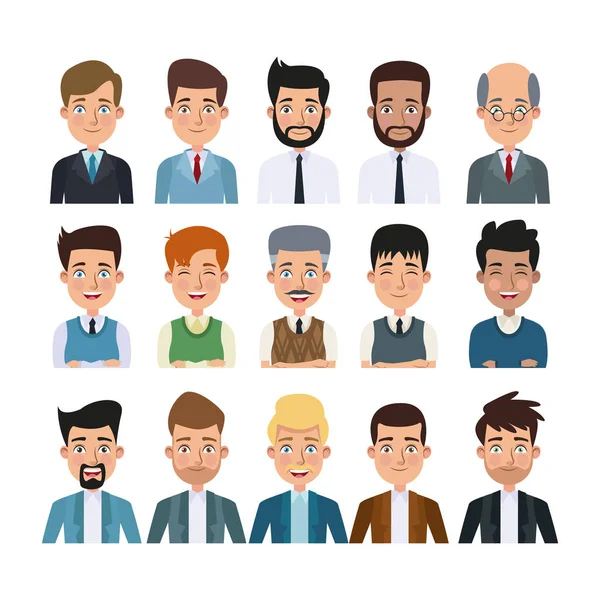 Vit bakgrund av färgglada halva kroppen uppsättning med flera män tecken för företag — Stock vektor