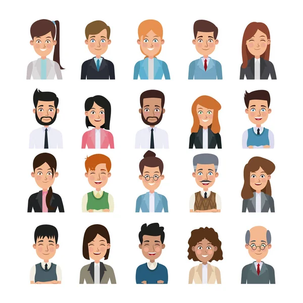 White background of colorful half body set of multiple people for business — Stock Vector