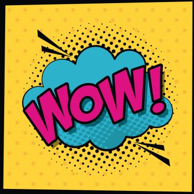 renk arka plan pop sanat tarzı noktalar ve wow metinle kümülüs şeklinde bulut belirtme çizgisi