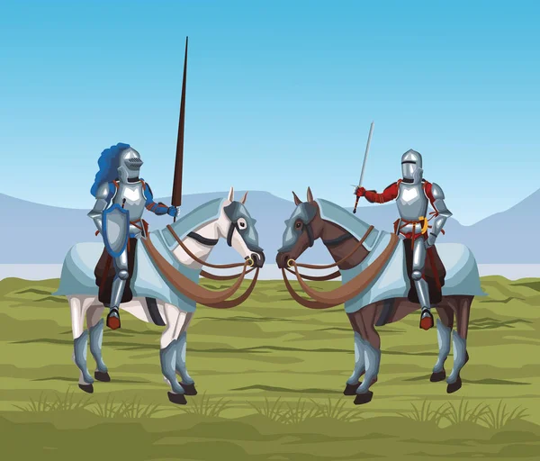 Guerriers médiévaux en guerre — Image vectorielle