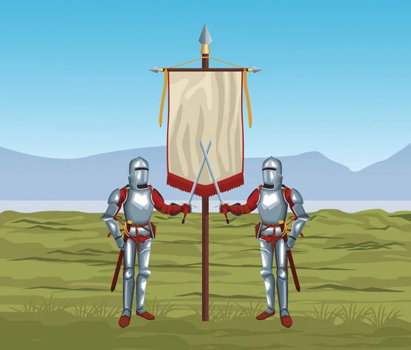Guerreros medievales en guerra — Vector de stock