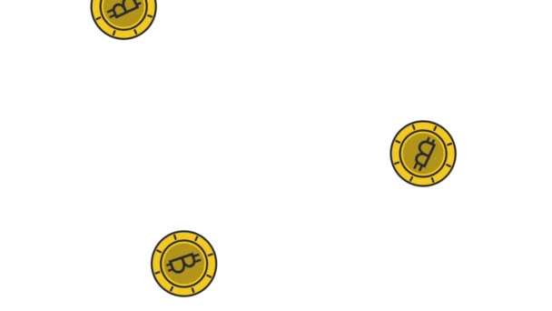 Bitcoins regent over witte achtergrond Hd animatie — Stockvideo