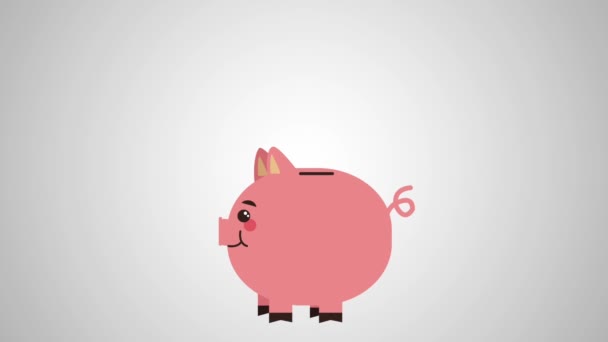 Bitcoins bekommen in Schweinchen hd Animation — Stockvideo
