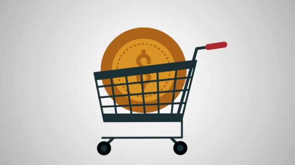 Carrito de compras con moneda HD animación — Vídeos de Stock