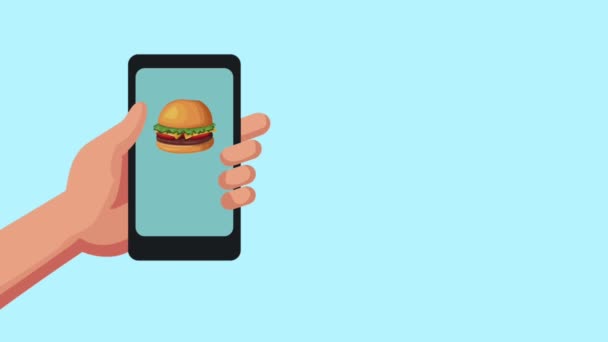Zamówienia online Hamburger z smartphone animacji Hd — Wideo stockowe