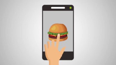 Hamburger smartphone Hd animasyon üzerinden online sipariş