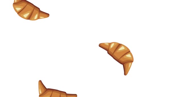 Croissant panes lloviendo animación HD — Vídeos de Stock