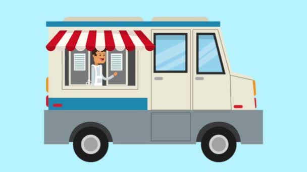 Chef-kok op food truck Hd animatie — Stockvideo