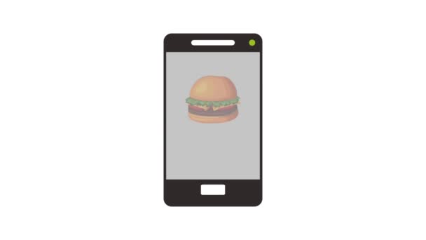Hambúrguer orde on-line a partir de animação smartphone HD — Vídeo de Stock