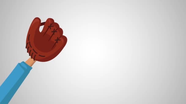 Hand mit Baseballhandschuh fängt einen Ball hd Animation — Stockvideo