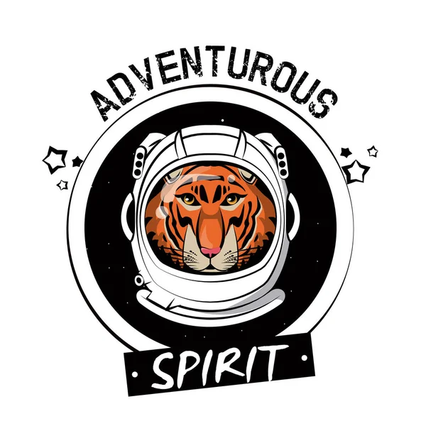 Cooler Tiger auf Astronautenhelm Print für T-Shirt — Stockvektor