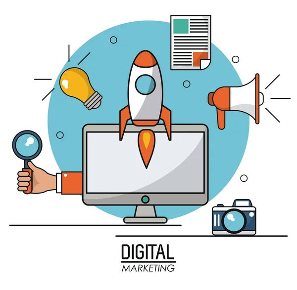 Tecnologia informatica di marketing digitale sistema di informazione online — Vettoriale Stock
