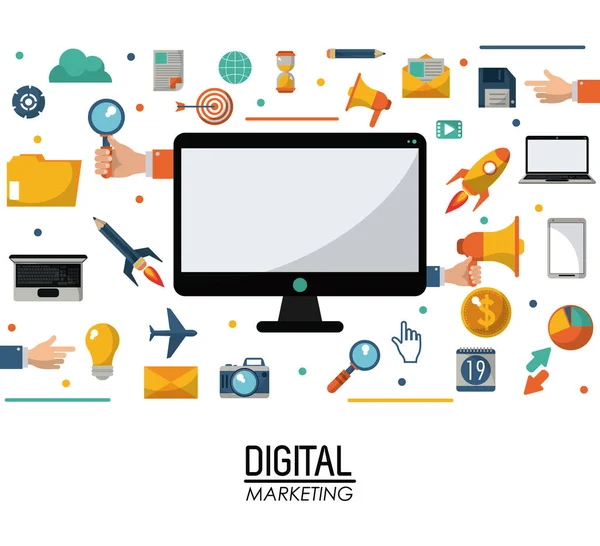 Informática marketing digital gestión de comercio de negocios — Vector de stock