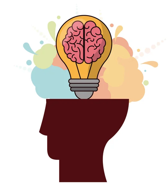 Testa umana mente lampadina cervello creatività design — Vettoriale Stock
