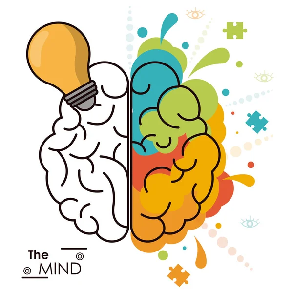 La mente cerebro humano bulbo idea analítica creatividad — Archivo Imágenes Vectoriales