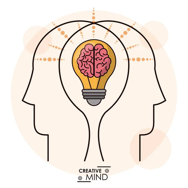 Creativity mind heads brain bulb efficient memory team — Stock Vector