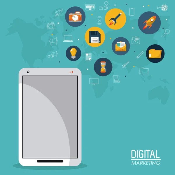 Marketing digital smartphone móvil red de negocios — Vector de stock