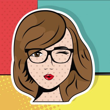 gözlük wink pop sanat komik olan kadın