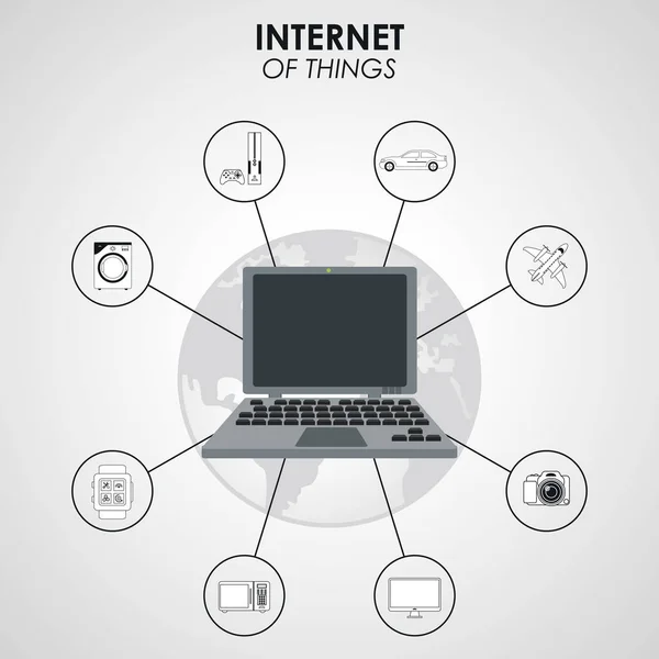 Internet objets technologie ordinateur portable monde interface système communication — Image vectorielle