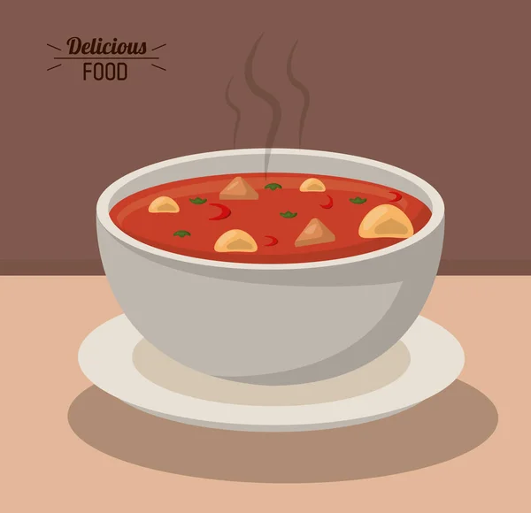 Вкусная миска суп горячее питание овощ — стоковый вектор