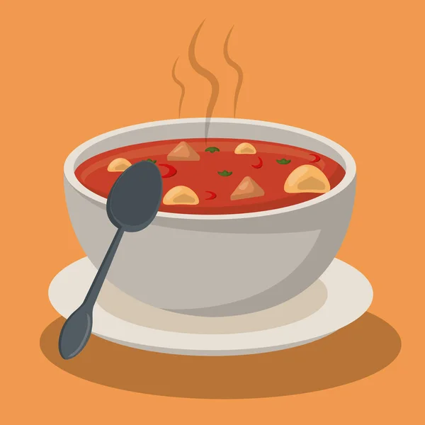 Ложка для тарелки с овощами для горячего супа — стоковый вектор