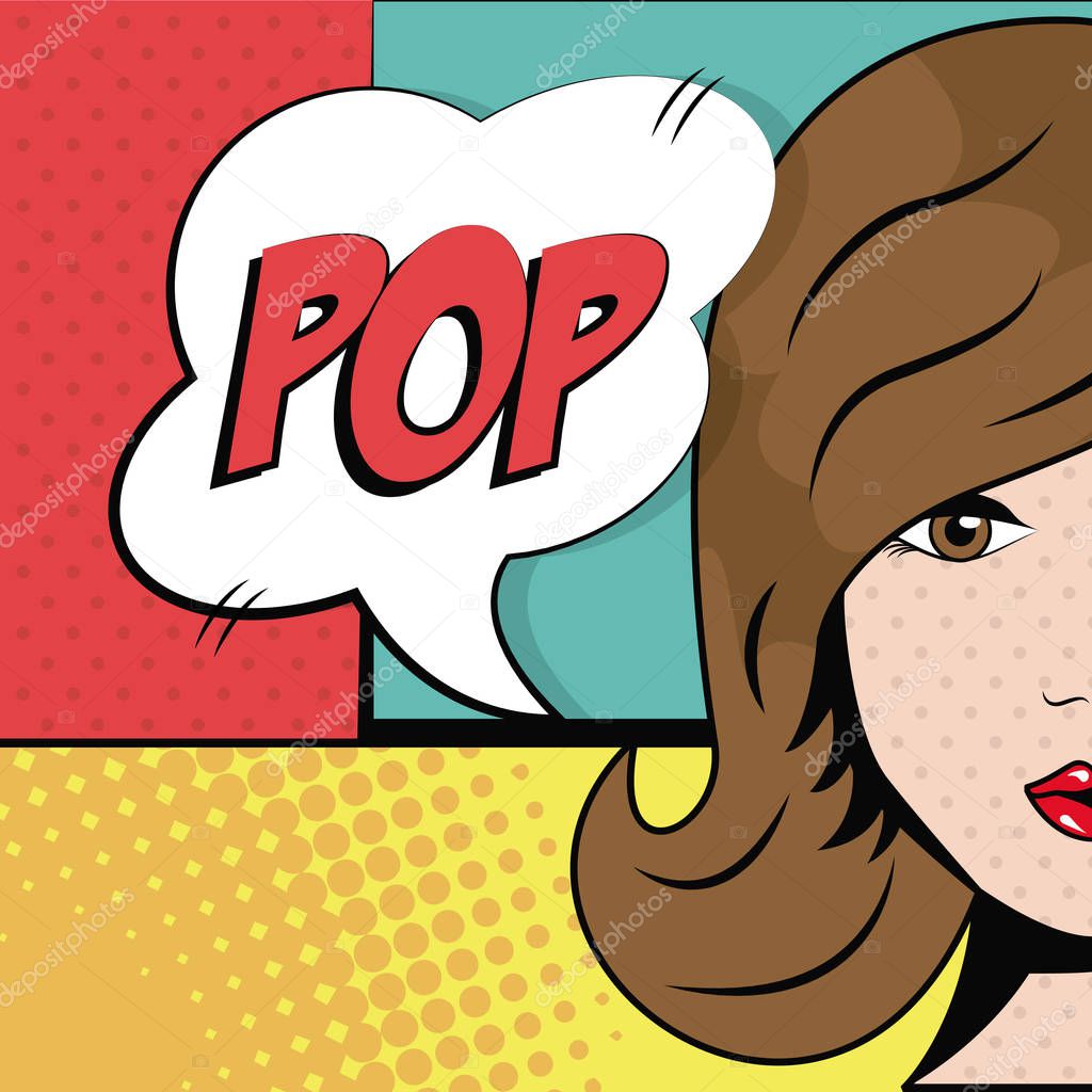 girl brunette pop bubble speech pop art