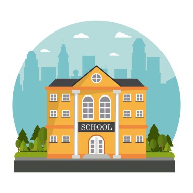 Sarı bina okul ağaç manzarası