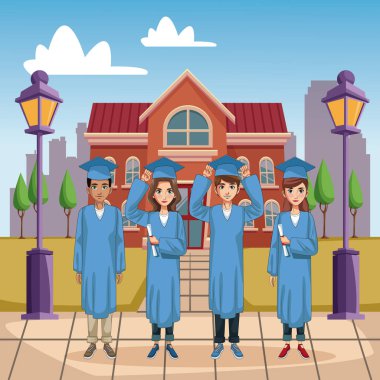 Genç öğrenciler karikatürler