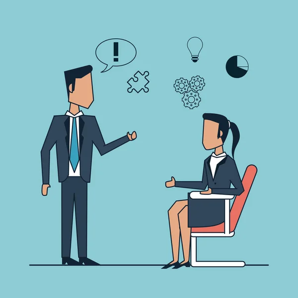 Πολύχρωμο φόντο με επικοινωνία και στρατηγική επιχειρηματική συνάντηση μεταξύ του επιχειρηματία και επιχειρηματίας — Διανυσματικό Αρχείο