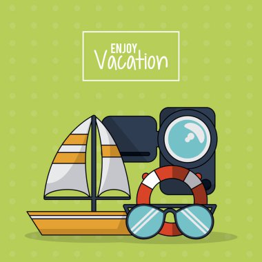enjoy tatil yelkenli video kaydedici flotasyon çember ve gözlük ile renkli poster