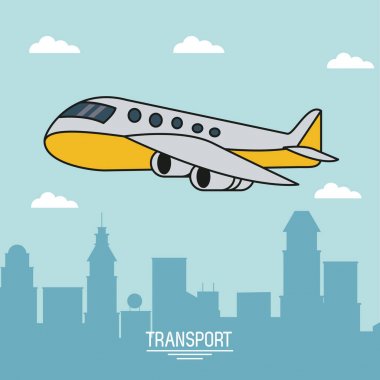 hava ulaşım uçak uçuş şehir üzerinde ile renkli poster