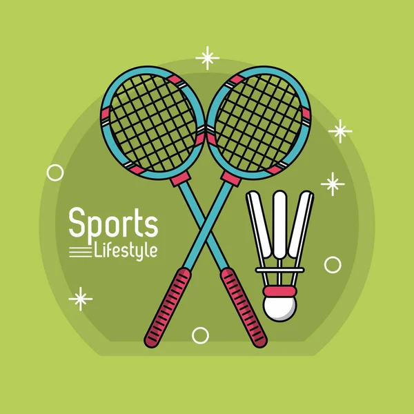 Cartel colorido de estilo de vida deportivo con iconos de bádminton — Vector de stock