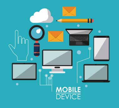 Mavi poster ile ortak hareket eden aygıt ve simgeler