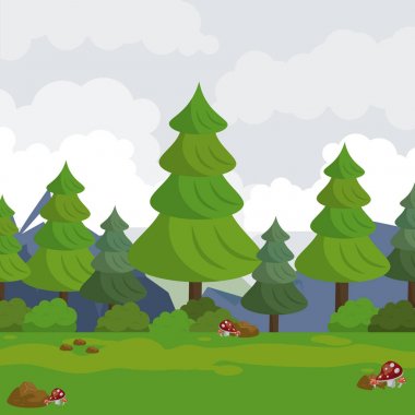 Peyzaj dağlar ağaçlar ve çayır ile renkli arka plan