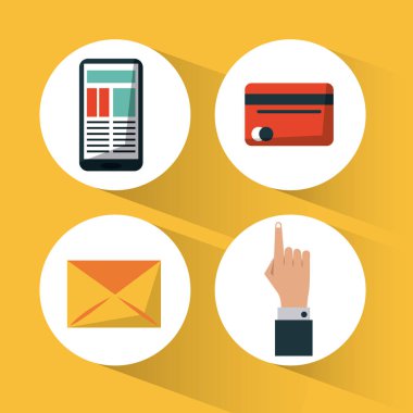 online alışveriş için ayarla simgeleri ile sarı arka plan