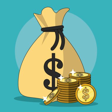 para çantasını ve yığılmış para ile renkli arka plan