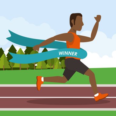 adam atlet afro Amerikan geçiş ile çalışan renkli poster tutmak bitiş çizgisine