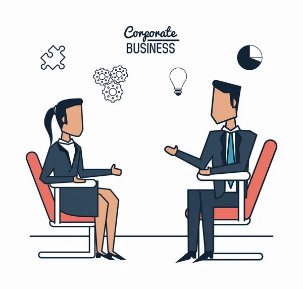 Красочный постер корпоративного бизнеса с бизнесменом и бизнесвумен — стоковый вектор