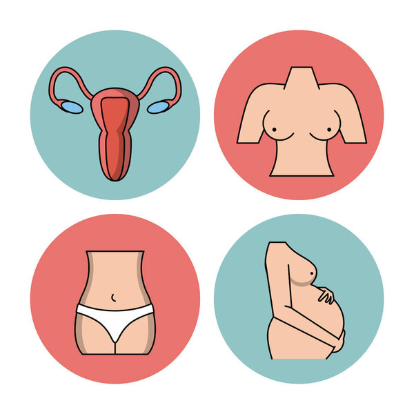 белый фон с круглыми рамками женских частей тела
