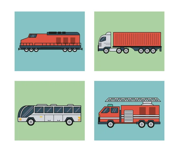 Λευκό φόντο με τετράγωνο σύνολο οχημάτων των δημόσιων μεταφορών — Διανυσματικό Αρχείο