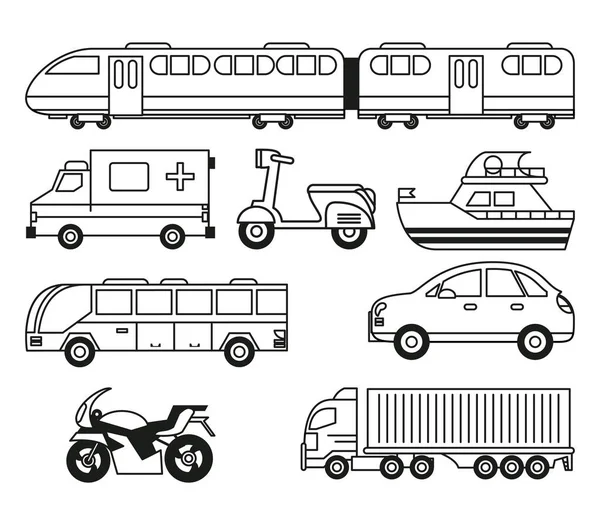 Taşıma/iş arabaları tek renkli kümesiyle beyaz arka plan — Stok Vektör