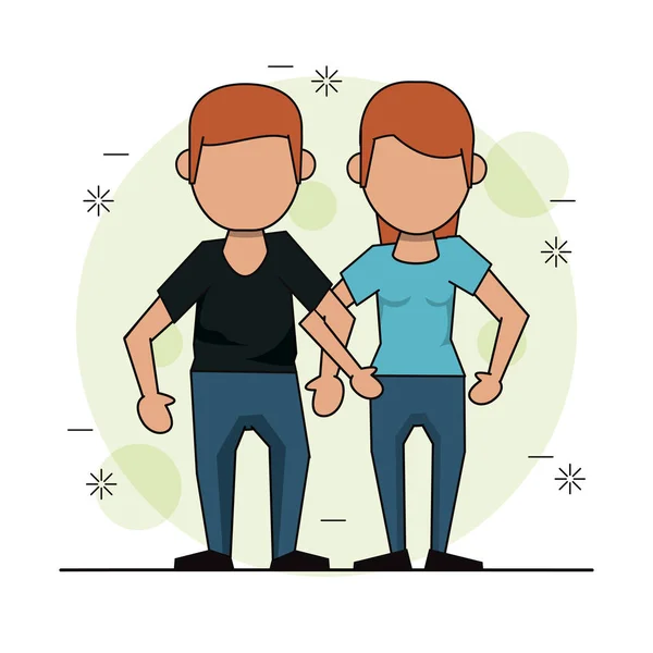カジュアルな布で顔のカップルと背景色 — ストックベクタ