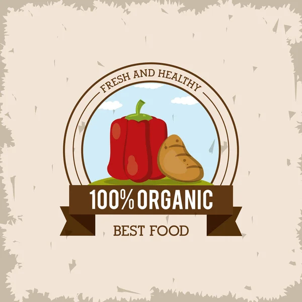 신선 하 고 건강 한 유기농 식품 고추와 감자의 화려한 로고 — 스톡 벡터