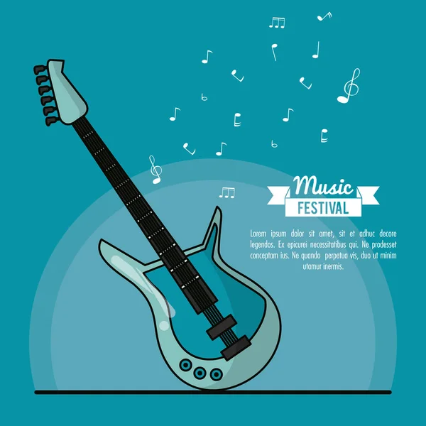 Cartel festival de música en fondo azul con guitarra eléctrica — Vector de stock